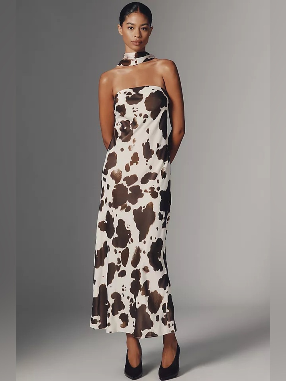 Antropologie Strapless Cow-Print Slip Dress in Cream Brown Size XS